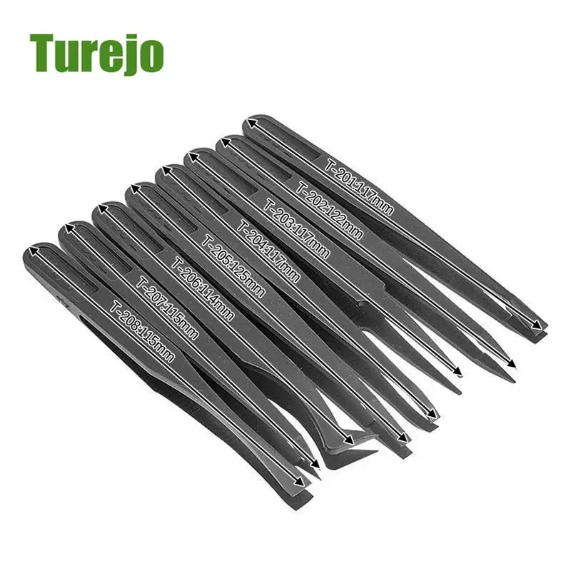 Набор антистатических антимагнитных пинцетов из углеродного волокна 8 шт. -