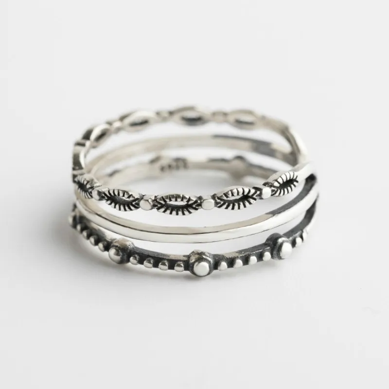 925 пробы Серебряное многослойное Ретро Открытое кольцо для женщин старинное