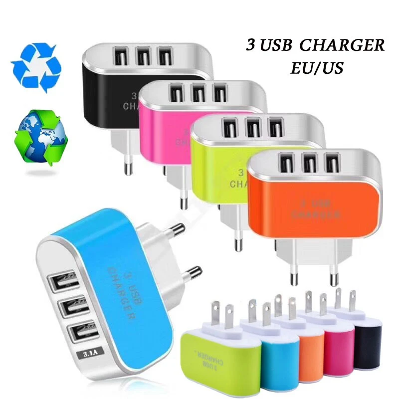 Портативное зарядное устройство с 3 портами USB 5 В/3 1 А для путешествий огнестойкий