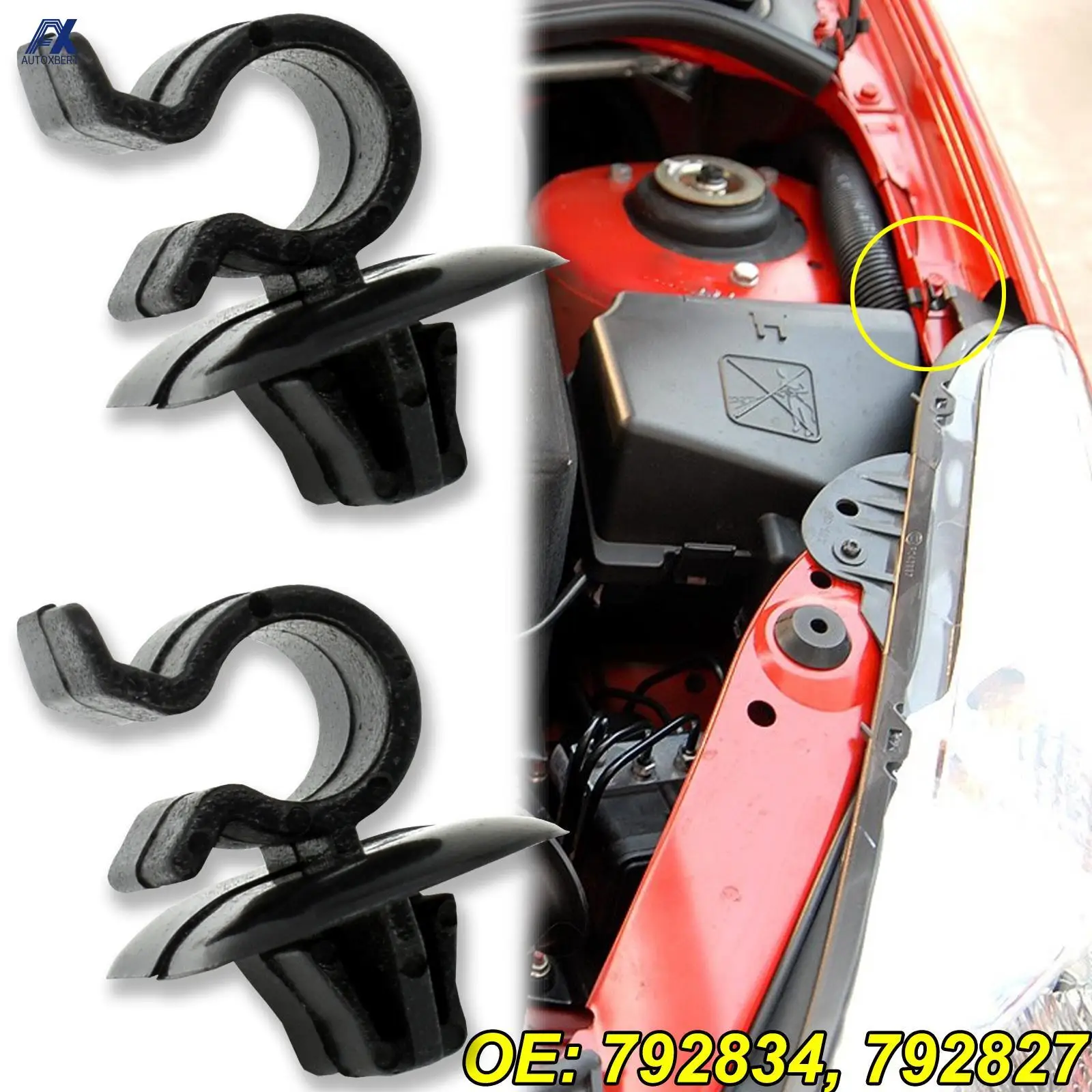 

2x For Peugeot 1007 106 206 306 3008 407 Partner B9 Hood Bonnet Rod Prop Support Stay Clip Holder Clamp Fastener Retainer 792834