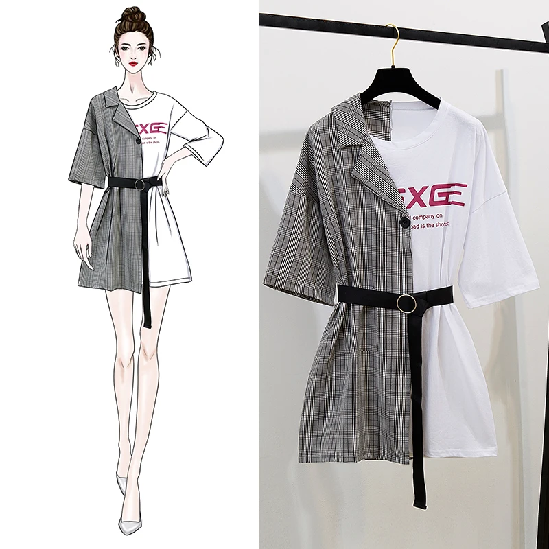 Женские мини платья с коротким рукавом офисное платье в клетку из двух частей