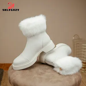 Winter European Woman Wool Warm Shoes Snow Boots 100% Genuine Lathe Women Ankle Boots Fur Thick Heels Casual