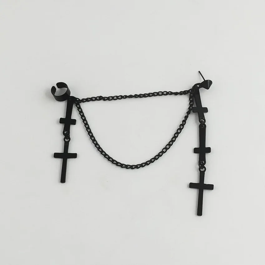 1 шт. модные сплав черный золотой серебряный серьги панк стиль Крест кисточкой