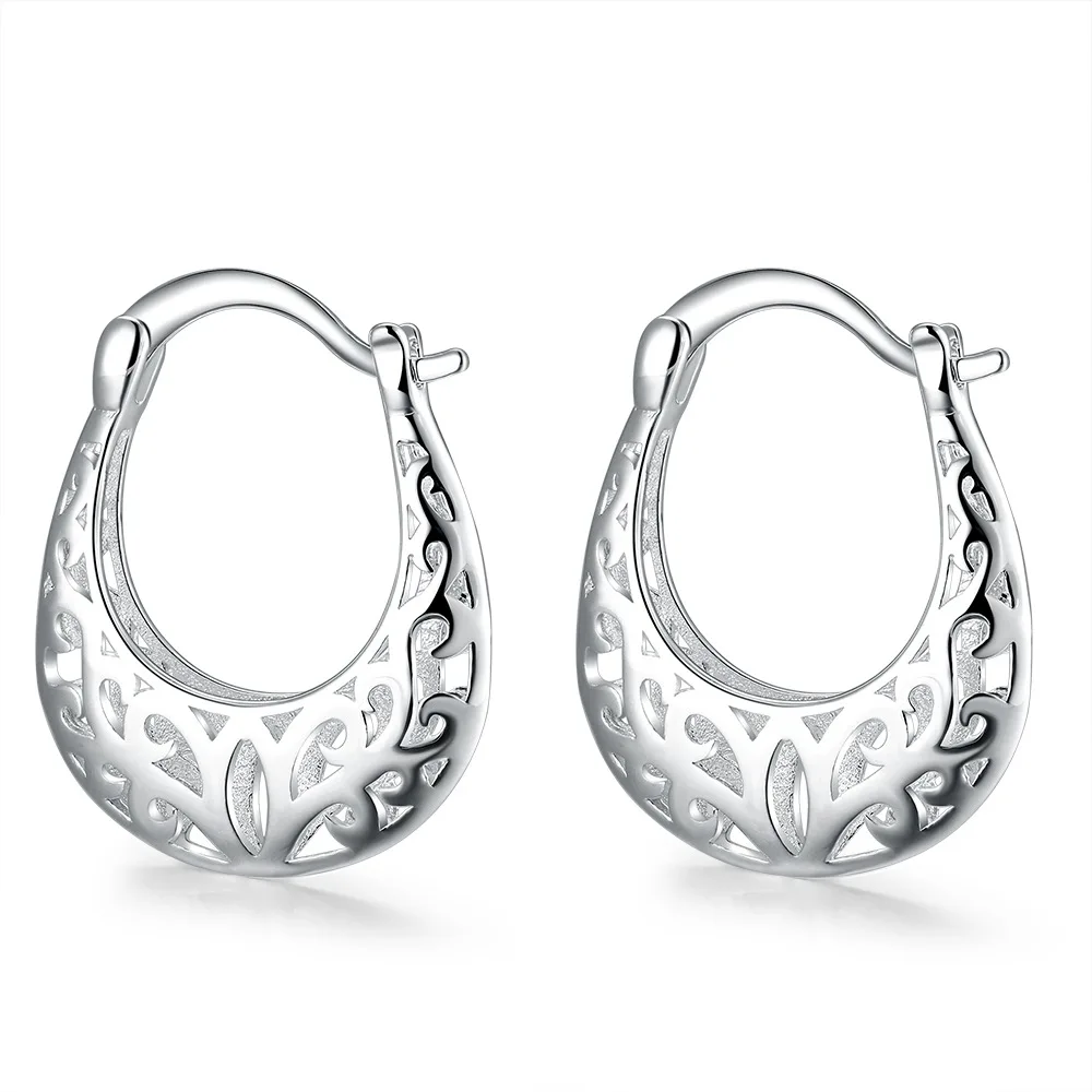 

New Fashion Pure 925 Sterling Silver Jewelry Hollow Out Carving Earring Women Wedding Gift E632