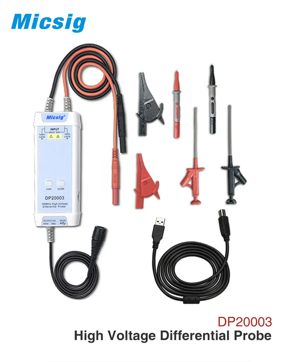 

Micsig Oscilloscope 5600V 100MHz High Voltage Differential Probe DP20003 Kit 3.5Ns Rise Time 200X / 2000X Attenuation Rate