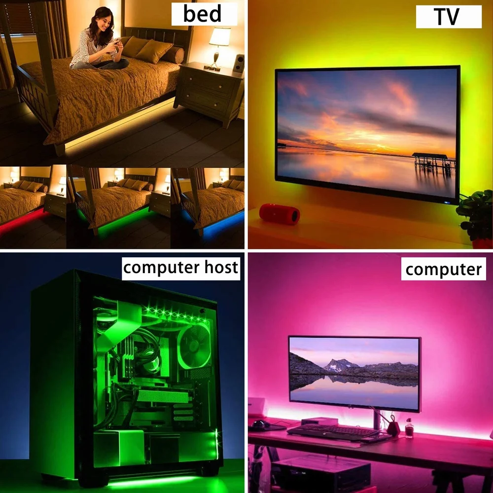 Неоновая Светодиодная лента RGB 5050 BPCB 5 В USB водонепроницаемая м музыкальный пульт