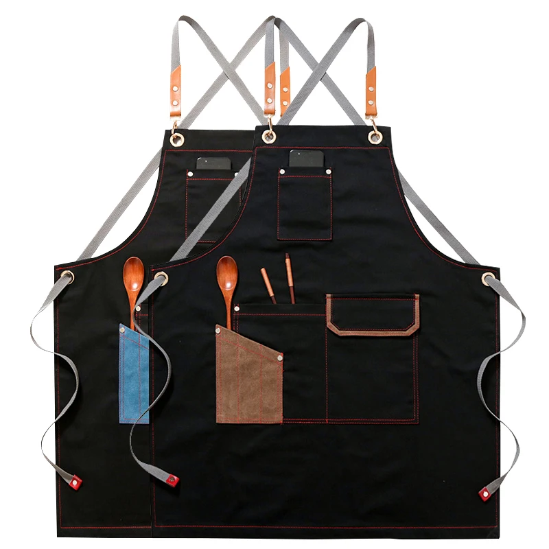

House Cleaning Working Canvas Bibs Women Apron Kitchen Accessories Pocket Coffee Pinafore Cafe Shop Cooking Baking Accessories