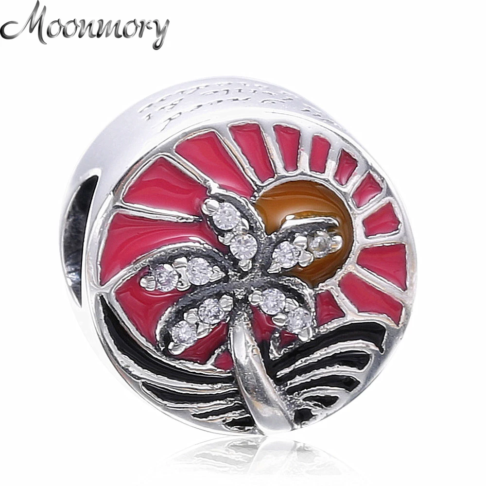 Moonmory тропический рай закат Серебряный Шарм бусины из стерлингового серебра 925 с CZ