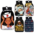Черный рюкзак медсестры с короной для девочек-подростков, школьные ранцы для женщин, холщовая дорожная сумка в стиле афро, студенческий рюкзак для книг