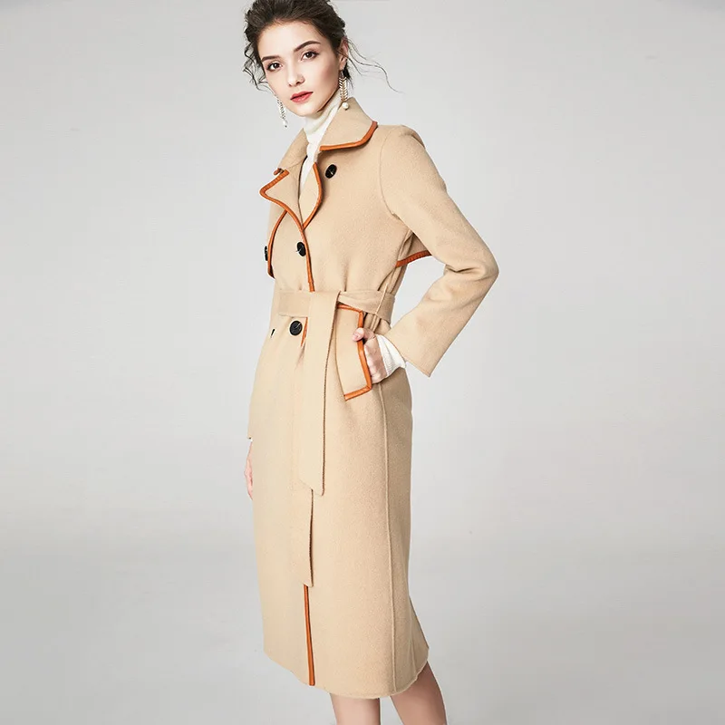 

women s winter coat khaki Double sided wool cashmere outwear 2019 autumn plus size ladies trench coats jackets long free ship