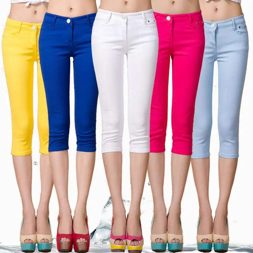 

FSDKFAA Women Plus Size Leggings Sexy Cropped Pants Elastic Skinny Jeans Push Up Leggings Candy Color Slim Pencil Pants Black