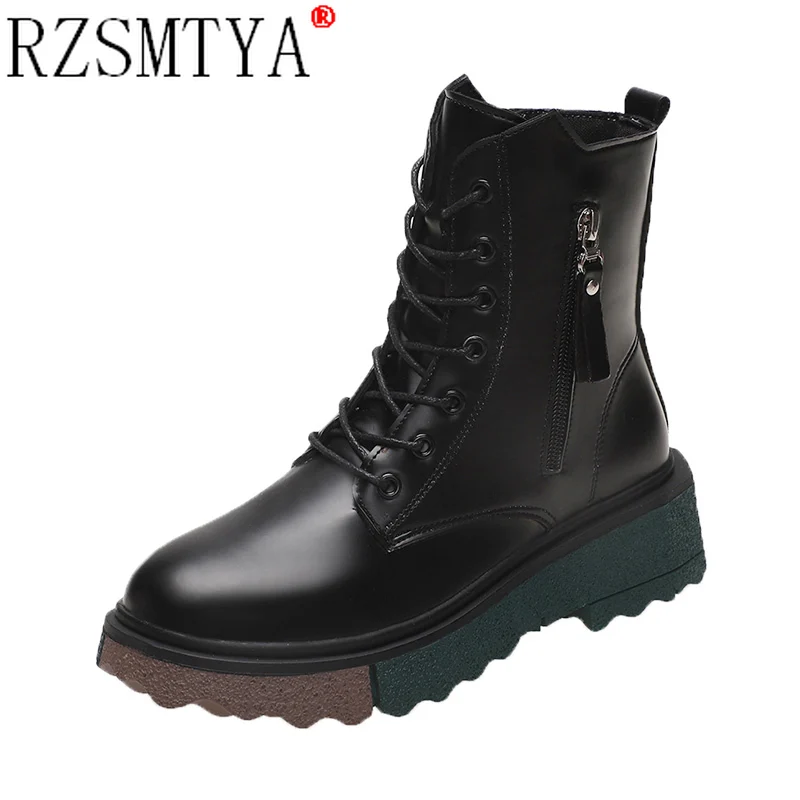 

Women Motorcycle Boots Ankle Ladies Fashion Winter Square Heel Shoes Buckle Zip Concise Female Casual WaterProof Footwear