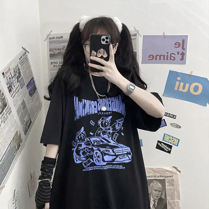 

Tops harajuku vintage gothic graphic punk clothes shirt top clothing Women's t-shirts korean cotton Black Oversize dropshipping