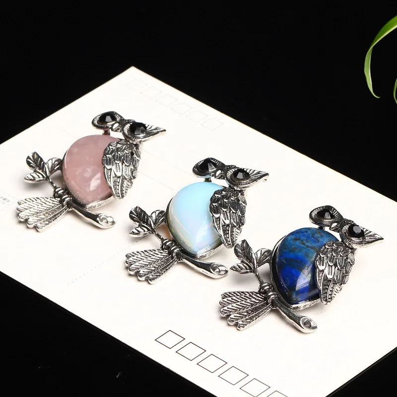 1 шт. брошь в виде совы из розового кварца|Камни| |