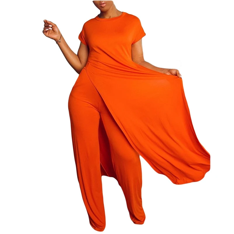 売却 バルクアイテム卸売ロットストリート女性2個セットハイスリットロングトップスワイド脚パンツセットラウンジでは、プラスサイズのセット4XL