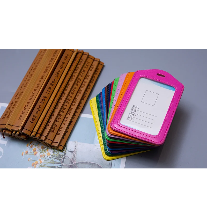 

Wholesale Pu Leather Luxury Candy Colour ID Card Protector Case School Students Pass Credenticals Badges Photo Card Holder Cheap