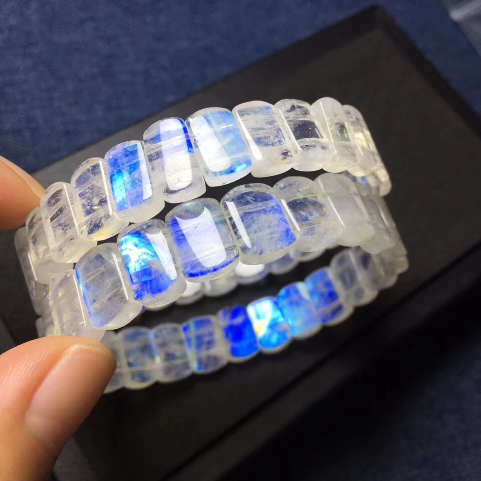 Естественный синий свет браслеты с лунным камнем белые самоцветы прямоугольные