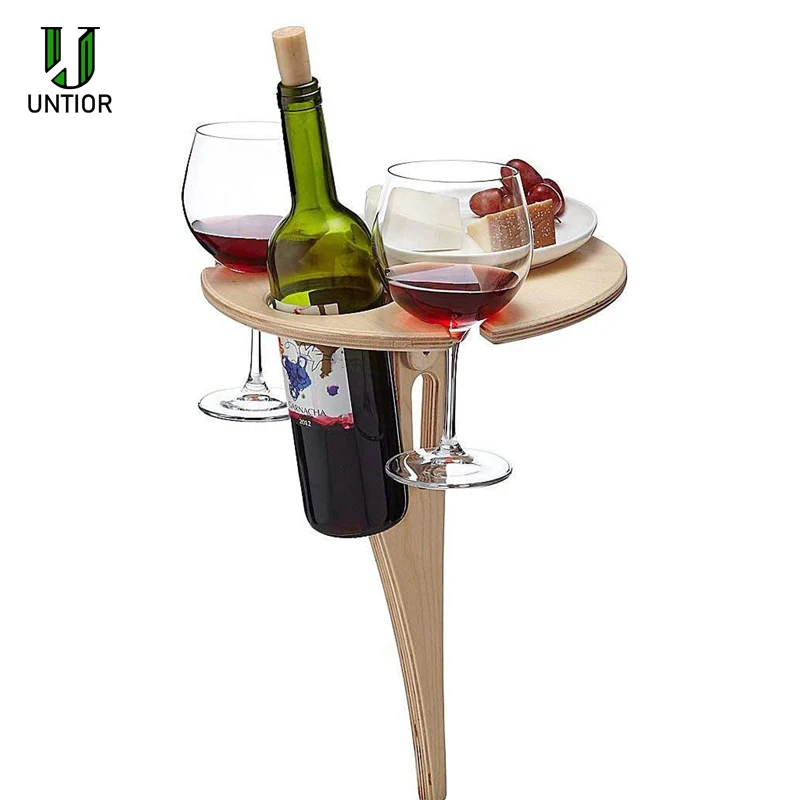 

UNTIOR Outdoor Foldable Wine Rack With Round Desktop Mini Portable Wine Champagne Stand Beach Travel Picnic Creative Tools