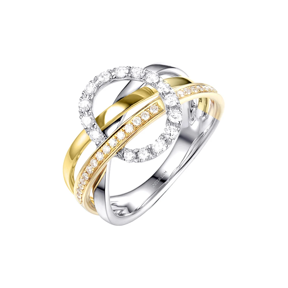Женское двухтонное кольцо на палец элегантное золотистое серебряное для женщин