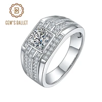gems ballet 1 0ct 6 5mm round brilliant moissanite diamond ring 925 sterling silver moissanite ring for men wedding jewelry