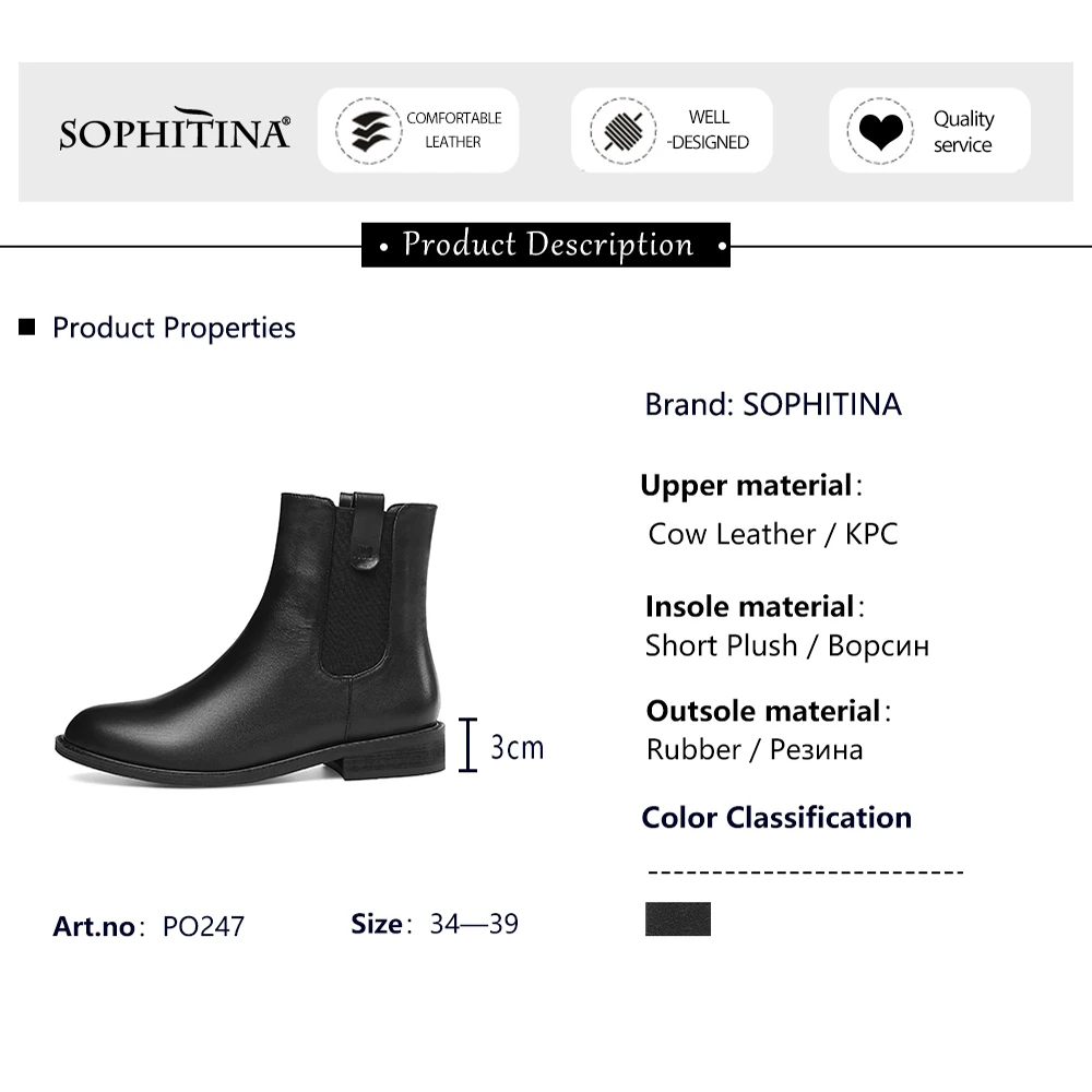 SOPHITINA Solid Women's Boots High Quality Genuine Leather Square Heel Comfortable Round Toe Shoes Special New Ankle Boots PO247
