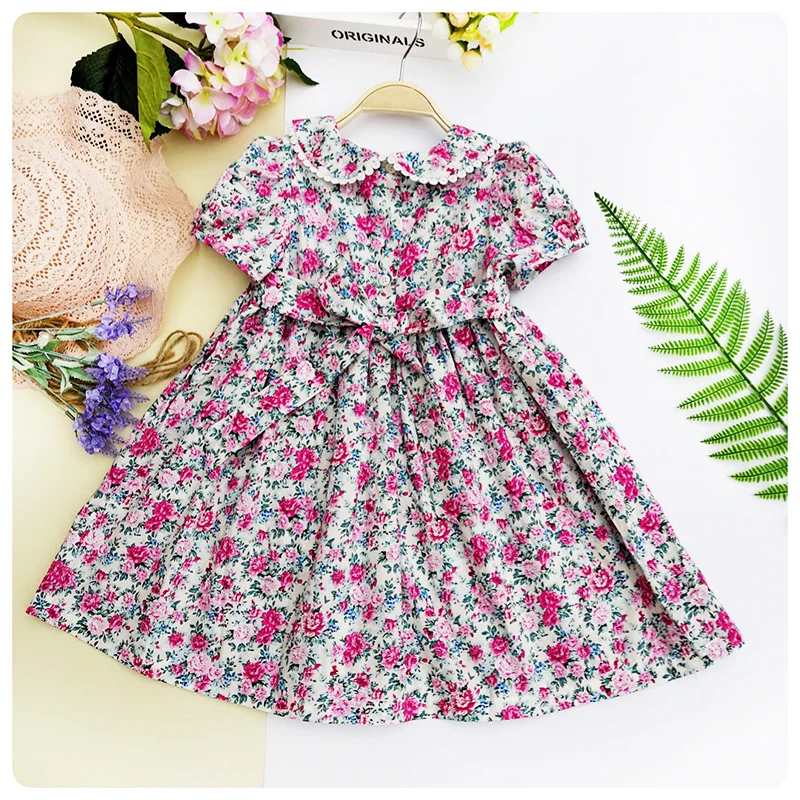 Spring Summer 2020 Kids Girls Smocking Embroidery Dresses Floral Prints Doll Dress For kids Girl Princess Smocked Party | Детская одежда
