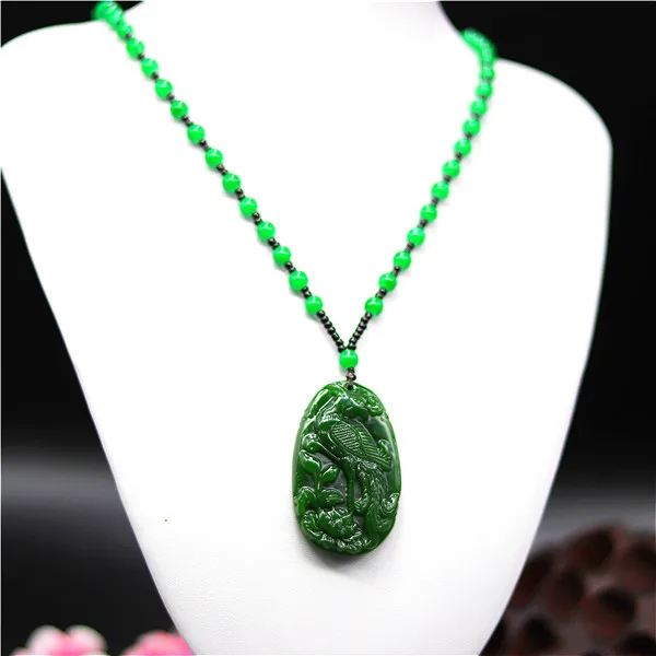 Натуральный зеленый китайский нефритовый Феникс кулон бусы ожерелье модное