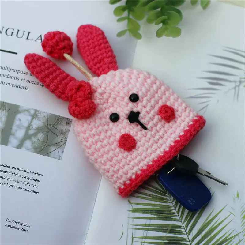 Ручная вязаная шерстяная сумка для ключей Женская милая мультяшная с мультяшным