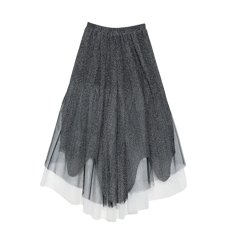 

Summer women's skirt 2020 summer new elastic waist and mesh yarn personality skirt female street large size irregular skirt