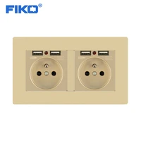 fiko gold pc panel eu french standard family hotel 16a 2gang socket with dual usb 14686mm double usb outlet 4 charge port