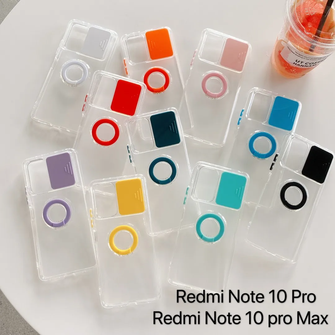 

Suitable for Redmi NOTE 10 S PRO MAX 9 PRO 9A 9C 9T 9S sliding lens window mobile phone shell transparent ring bracket For K40