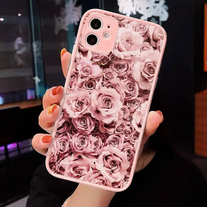 

Retro cartoon artistic flower Phone Case Pink matte transparent For iPhone 7 8 x xs xr 11 12 pro plus max mini Clear Funda