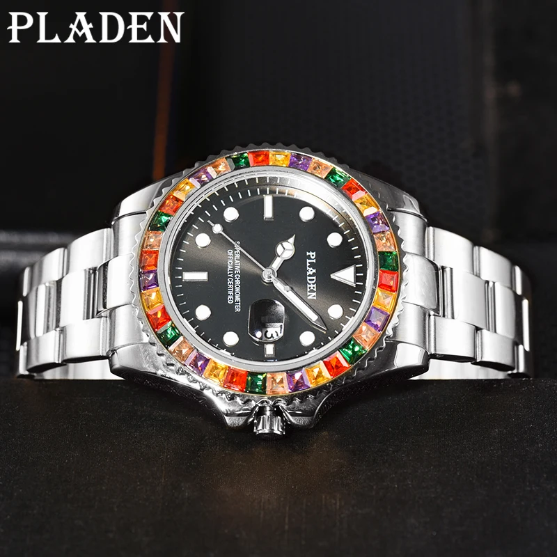 PLADEN Top Brand Men Watches Luxury Gentlemen Stainless Steel Calendar Quartz Clock Waterproof Fashion Business Sport Timepiece