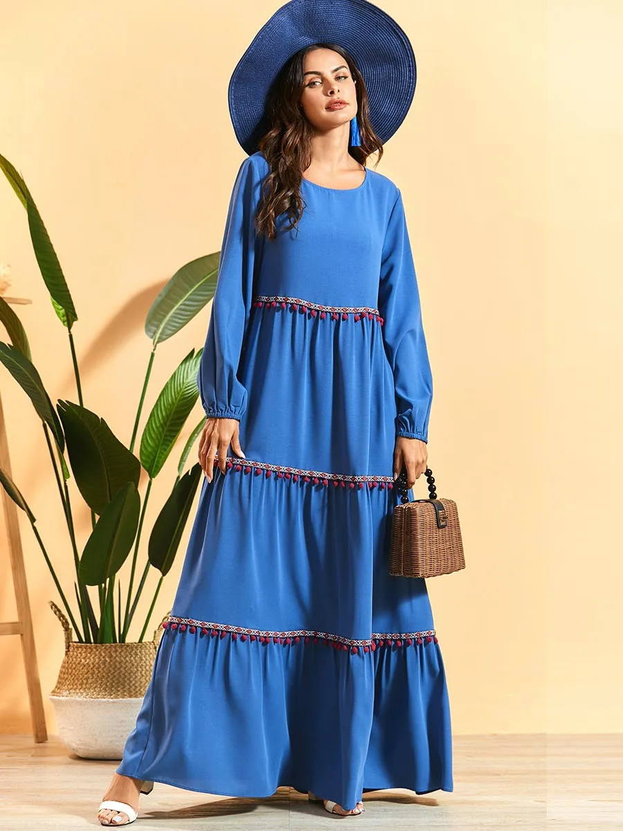 Женское Свободное длинное платье с вышивкой Abaya мусульманский кафтан турецкий