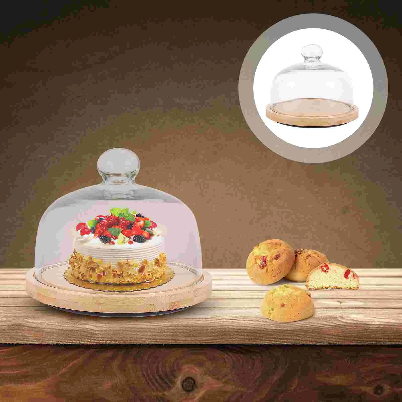 

1 Pc Dessert Plate Multipurpose Serving Food Tray with Glass Cover (S, Khaki)