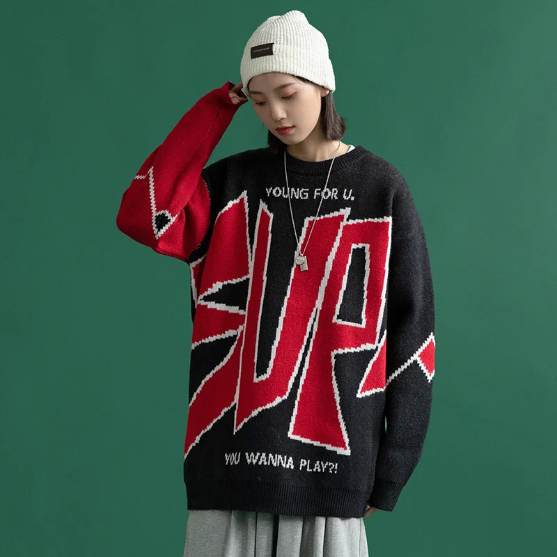 

Leefona Winter New Fashion Womens Harajuku Knitted Sweater Casual Letter Hip Hop Streetwear Female O Neck Loose Pullover Jumper