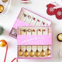 6pcs new year 2022 christmas tree spoons fork gift box set xmas party ornaments christmas decoration for home table navidad gift