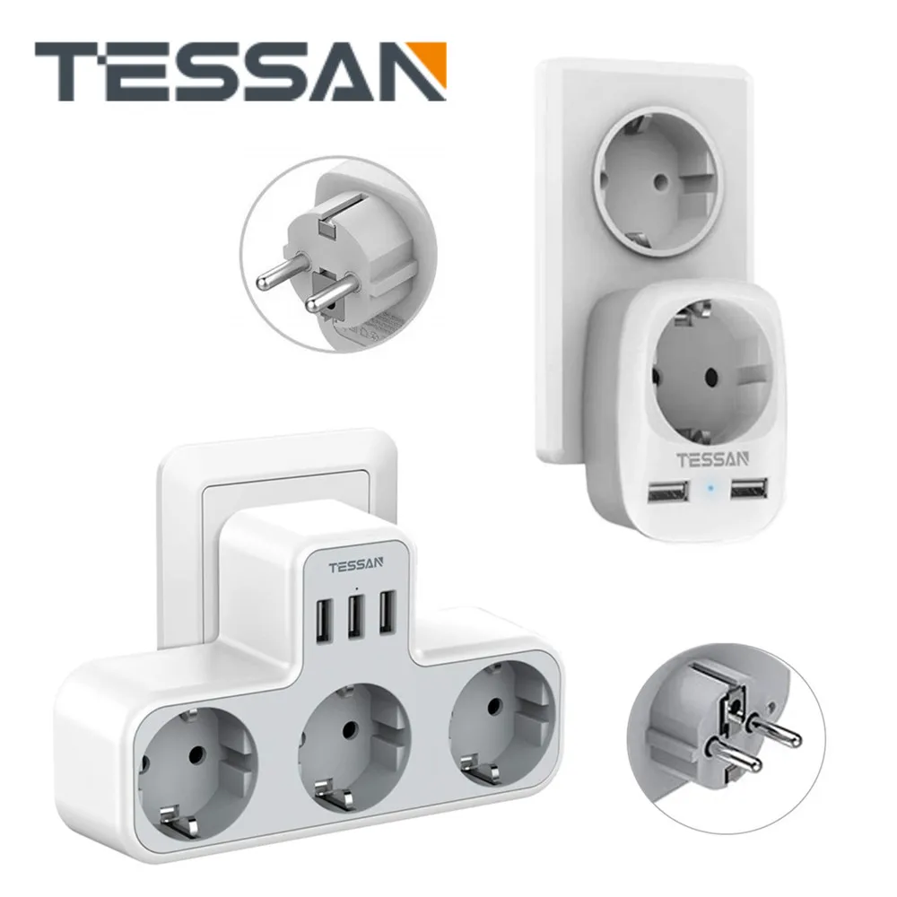 

EU Plug Travel Adapter Mini Power Strip with 3 AC Outlets and 3 USB Ports 5V/2.4A 3600W European Wall Socket Overload Protection