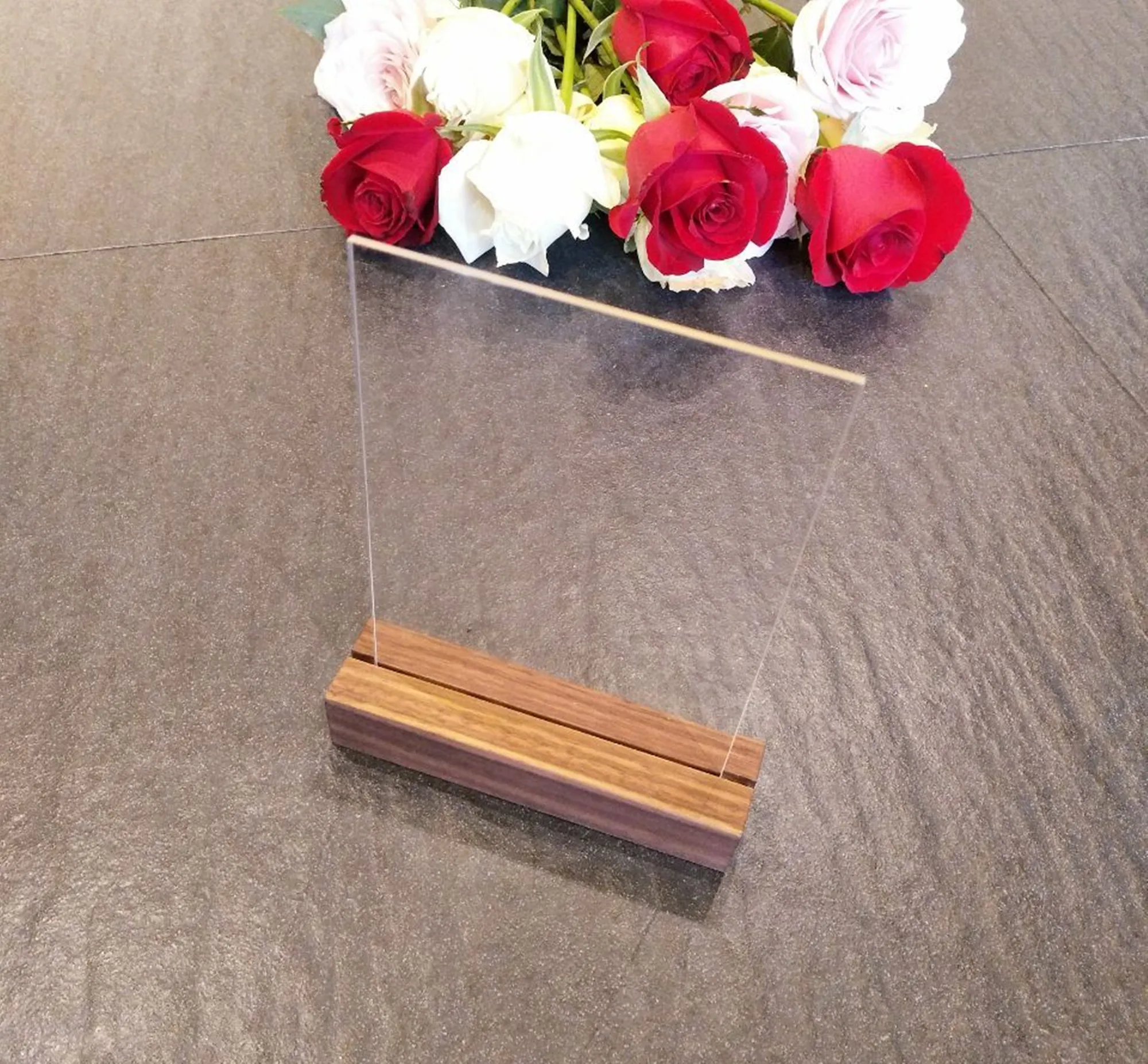 2PCS Walnut Wood Stand,Retail Signage Holder,Place Card, Business Card Holder,Rustic Acrylic Sign Holders