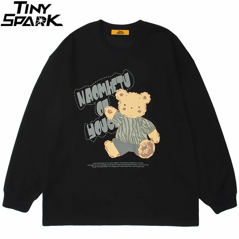 

Hip Hop Streetwear Sweatshirt Pullover Letter Bear Print Sweat Shirt Harajuku Cotton Casual Pullover 2021 Men Autumn Sweatshirt