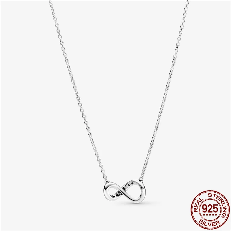 

100% Real 925 Sterling Silver Simplicity Figure Eight ChainNecklace Birthday Gifts For Ladies Fashion DIY Jewelry For Boutique