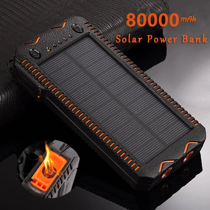 with cigarette lighter double usb outdoor emergency charger 80000mah solar power bank high capacity phone charging power bank free global shipping