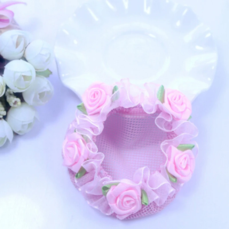 Flor linda chica bun de malla para el cabello para beb&eacute; Red de mo&ntilde;o cubierta de mo&ntilde;o Accesorios-3