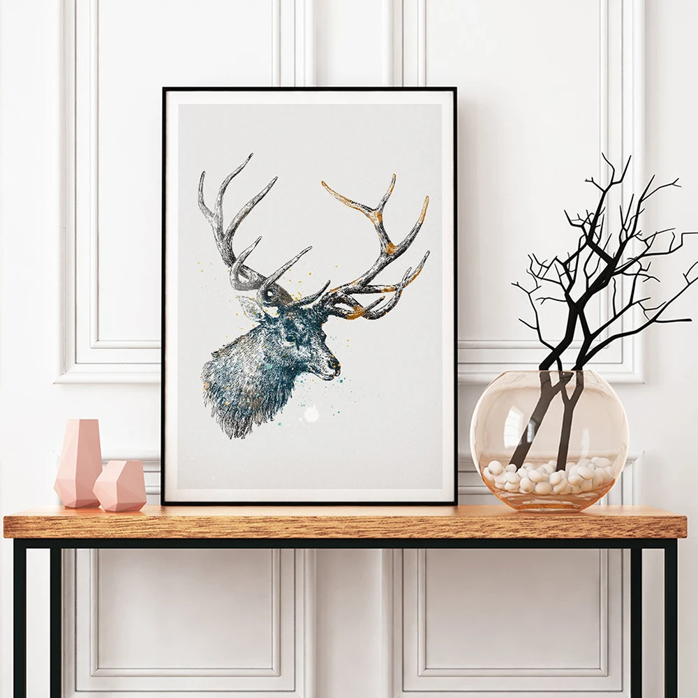 Картина на холсте с изображением головы оленя Скандинавская Настенная картина