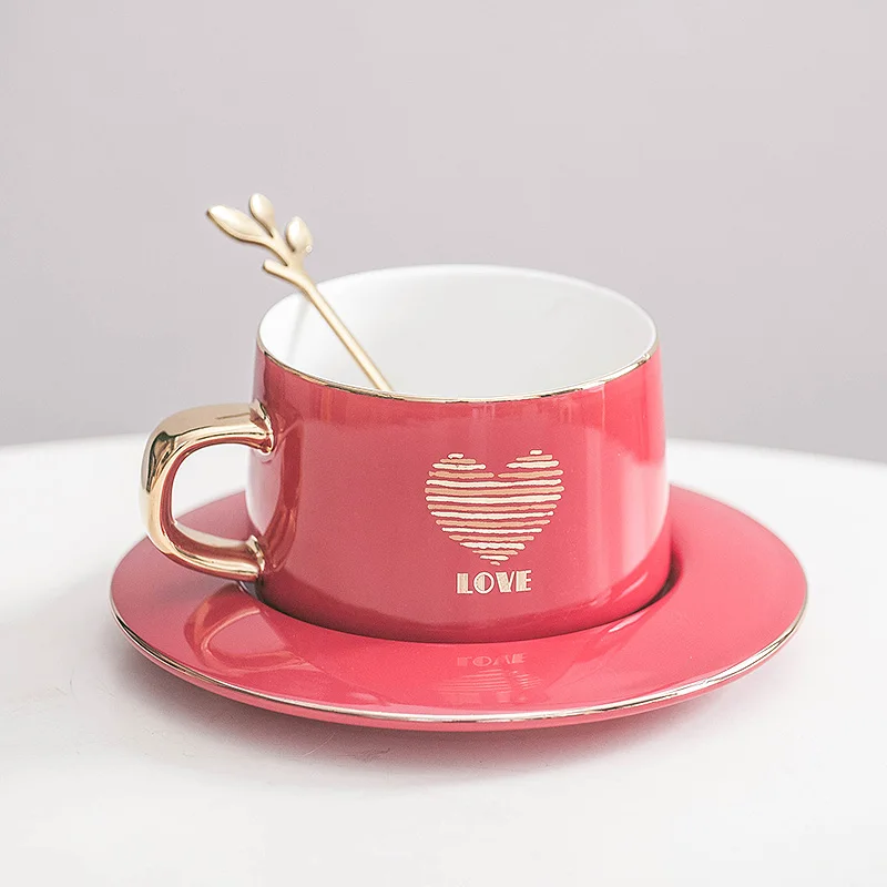

Wedding Mate Coffee Cup Set Spoon Ceramic Red Espresso Gift Box Cups Set Funny Cute Reusable Tazas De Cafe Drinkware EB50BD