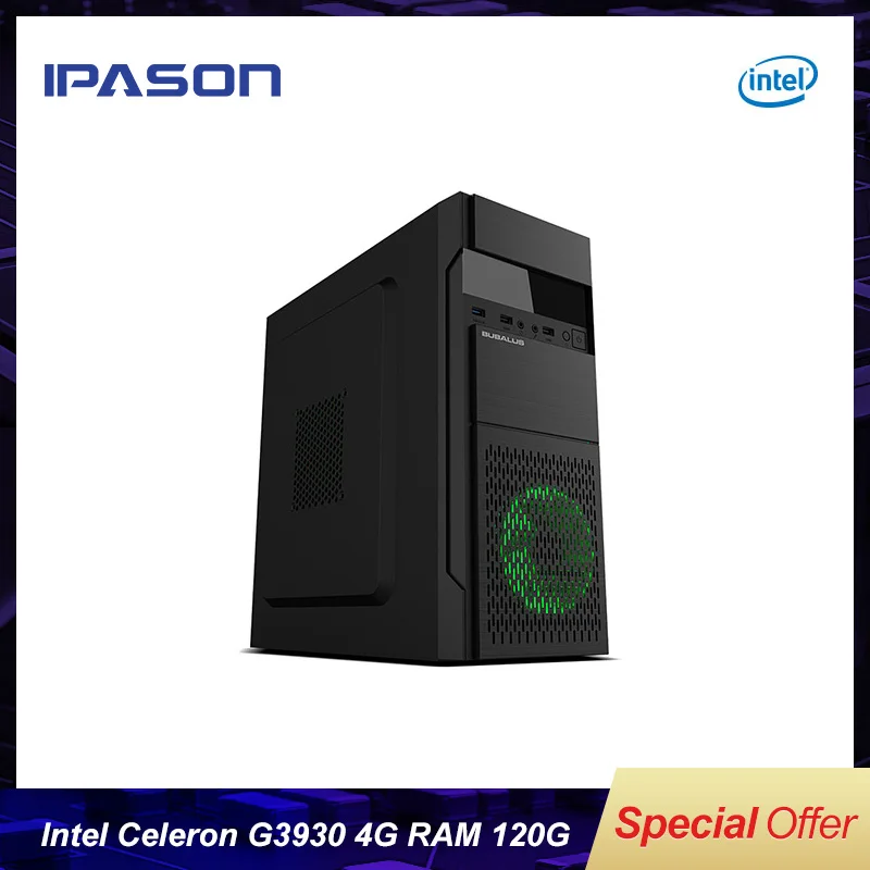 Лучшая цена IPASON G3930 двухъядерный DDR4/DDR3 4 Гб питания игровой компьютер настольный 120 г SSD barebone системы Мини ПК без GPU