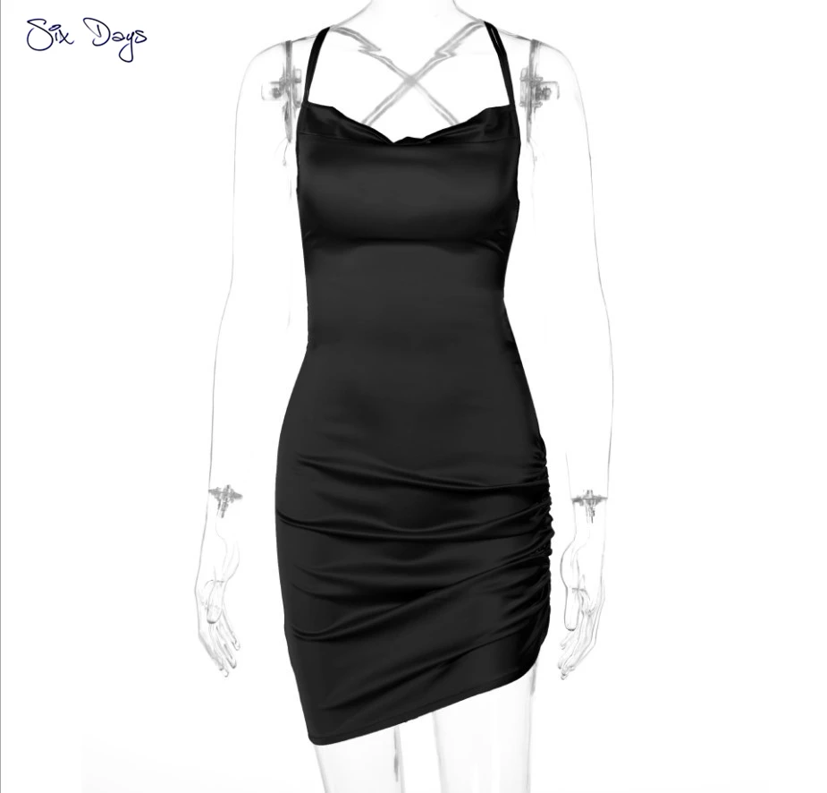 

Spring 2021 Summer Sexy Backless Satin Spaghetti Strap Dress For Women Casual Party Girl Bandage Silk Robe Female Clothing