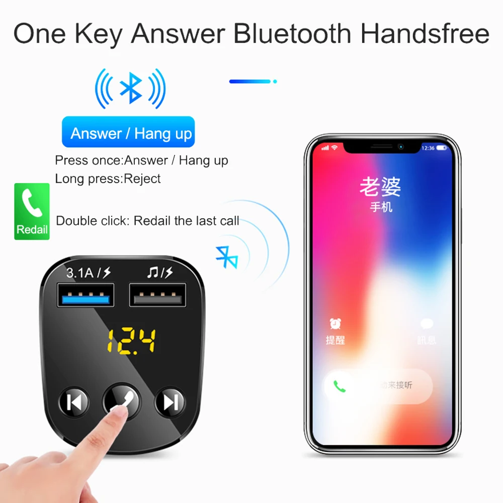 Автомобильный FM-трансмиттер JINSERTA Bluetooth 5 0 MP3 плеер с двумя USB-портами и U-диском а |