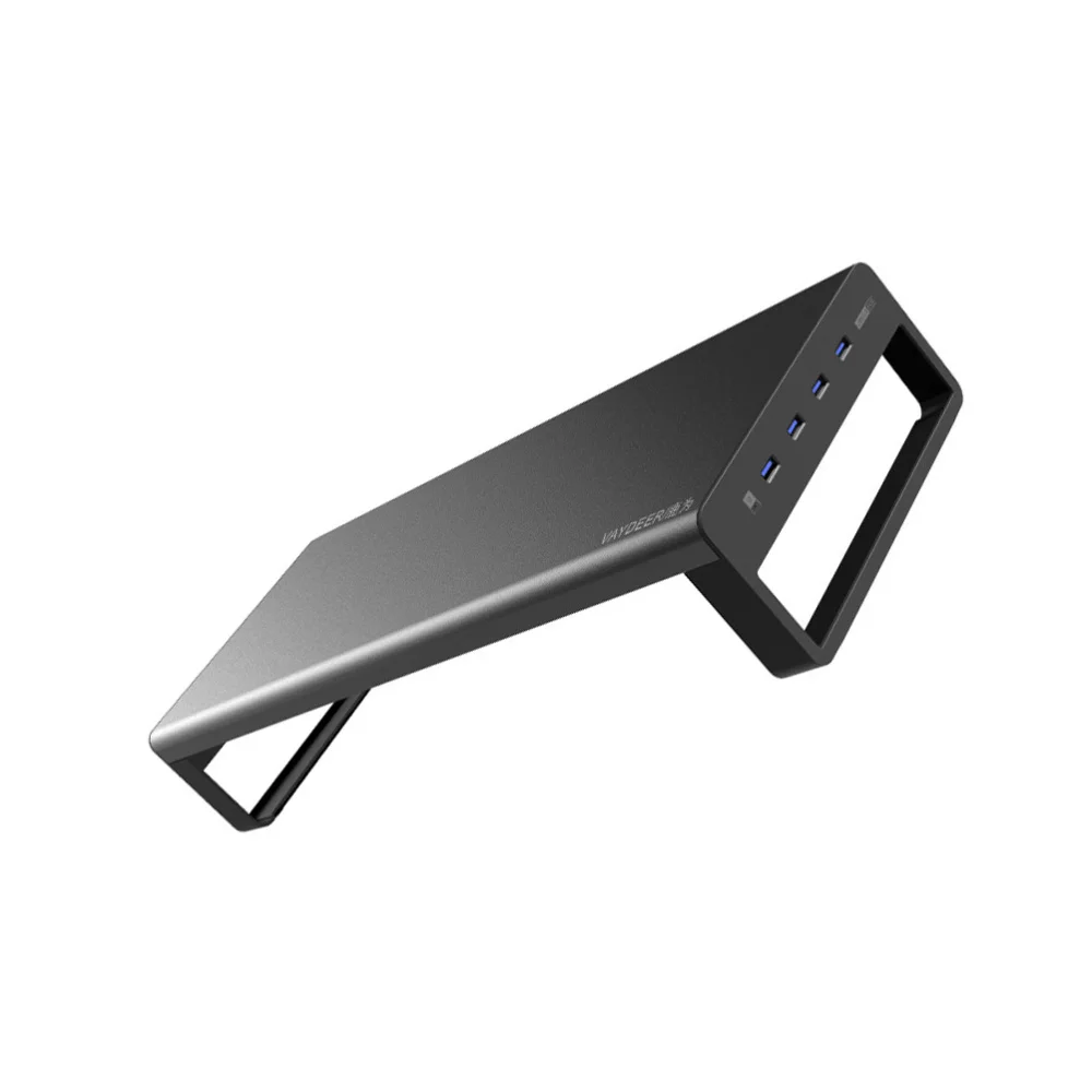 

Laptop Elevated Rack Storage Stand Desktop Computer Shelf with USB Ports (Black)