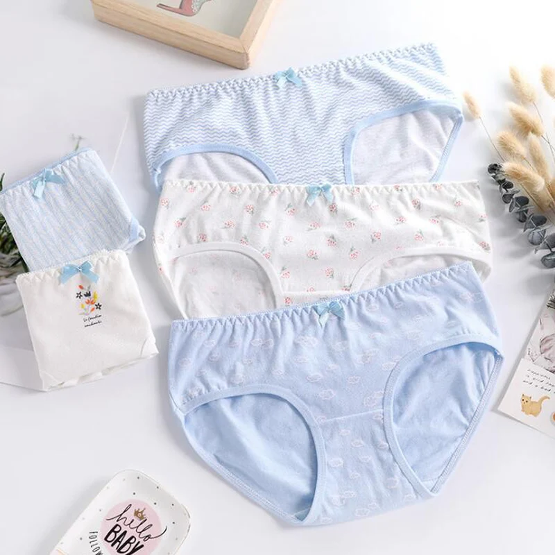 Нижнее белье для девочек 4 шт./лот хлопковые трусики с цветочным принтом мягкое